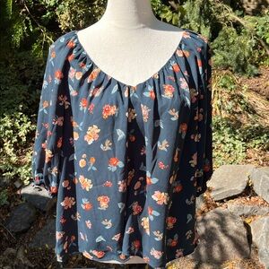 Ann Taylor Navy Floral Blouse